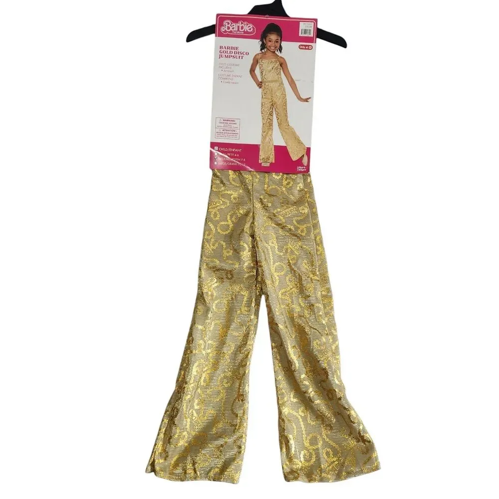 Girls InSpirit BARBIE Gold Disco Jumpsuit Halloween Costume Size Medium 7-8 NEW